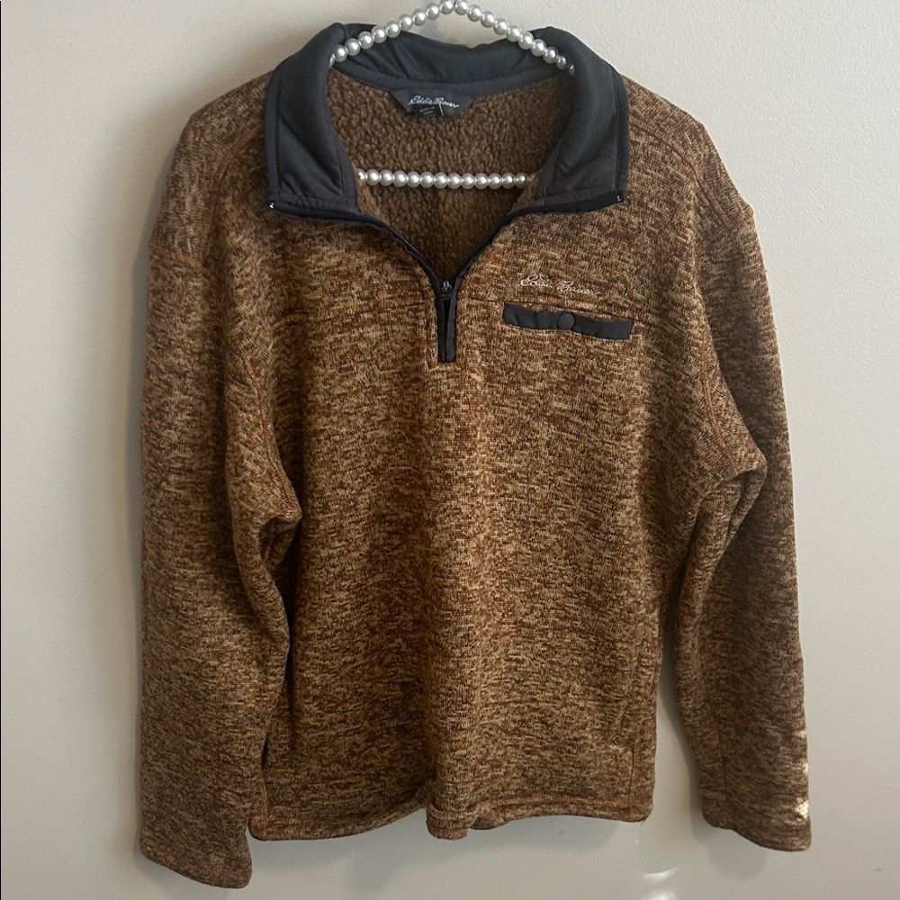 Eddie Bauer Men’s Fleece 1/4 Zip Sweater Rust Heather. Size Large